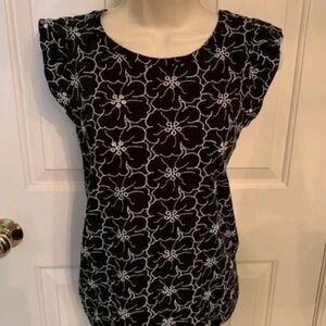 Ann Taylor Loft Embroidered Floral Top w Flutter Sleeves